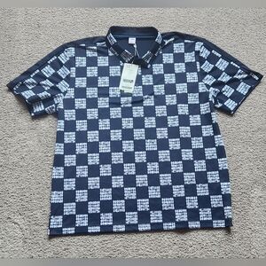JDX Men's Navy Blue & White Checkered Golf Polo, Size XXL